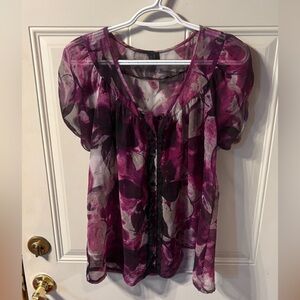 Maurices Floral Sheer Blouse in Purple and Black Size Medium